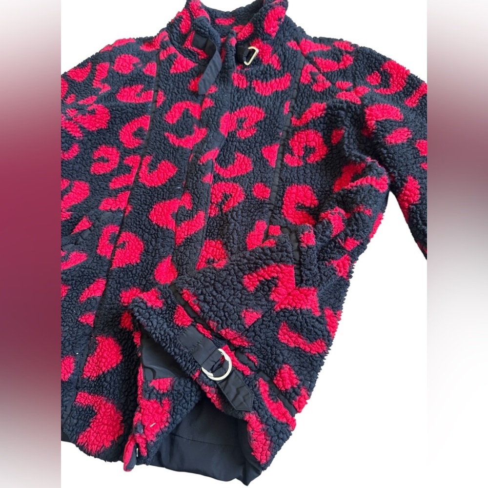 DKNY Black and Red Patterned Sherpa Jacket size Large - Picture 6 of 8